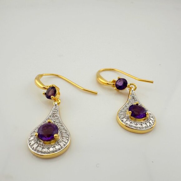 Pretty Teardrop Purple African Amethyst Earrings - Picture 7 of 16